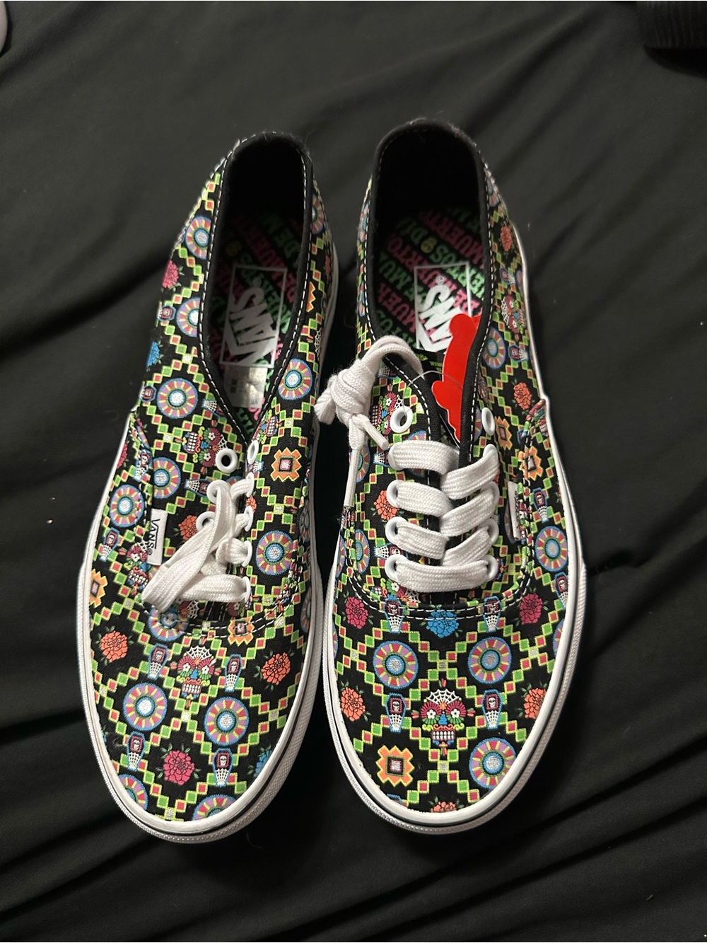 Vans Black Canvas Sneakers with Multicolor Floral Geometric Print